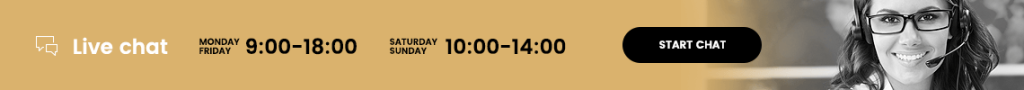 Banner: live chat working hours, start chat