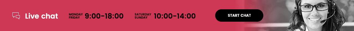 Banner: live chat working hours, start chat