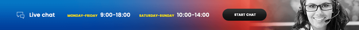 Banner: live chat working hours, start chat