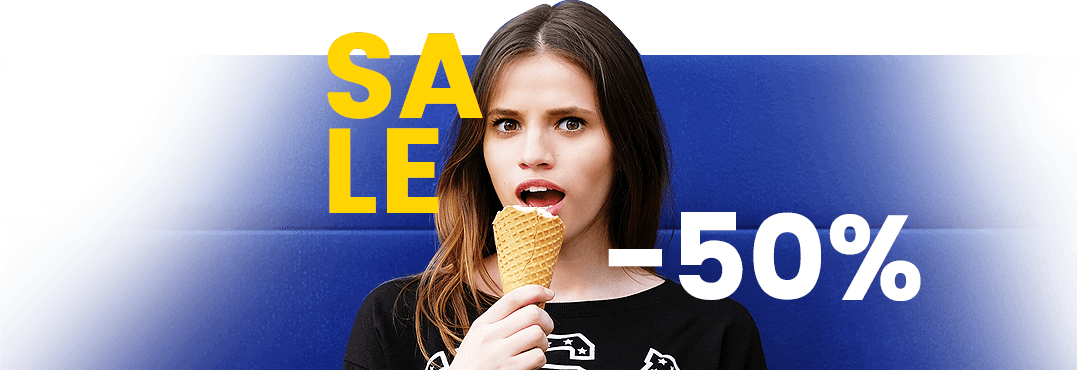 Banner: check all products on sale, up to 50% off
